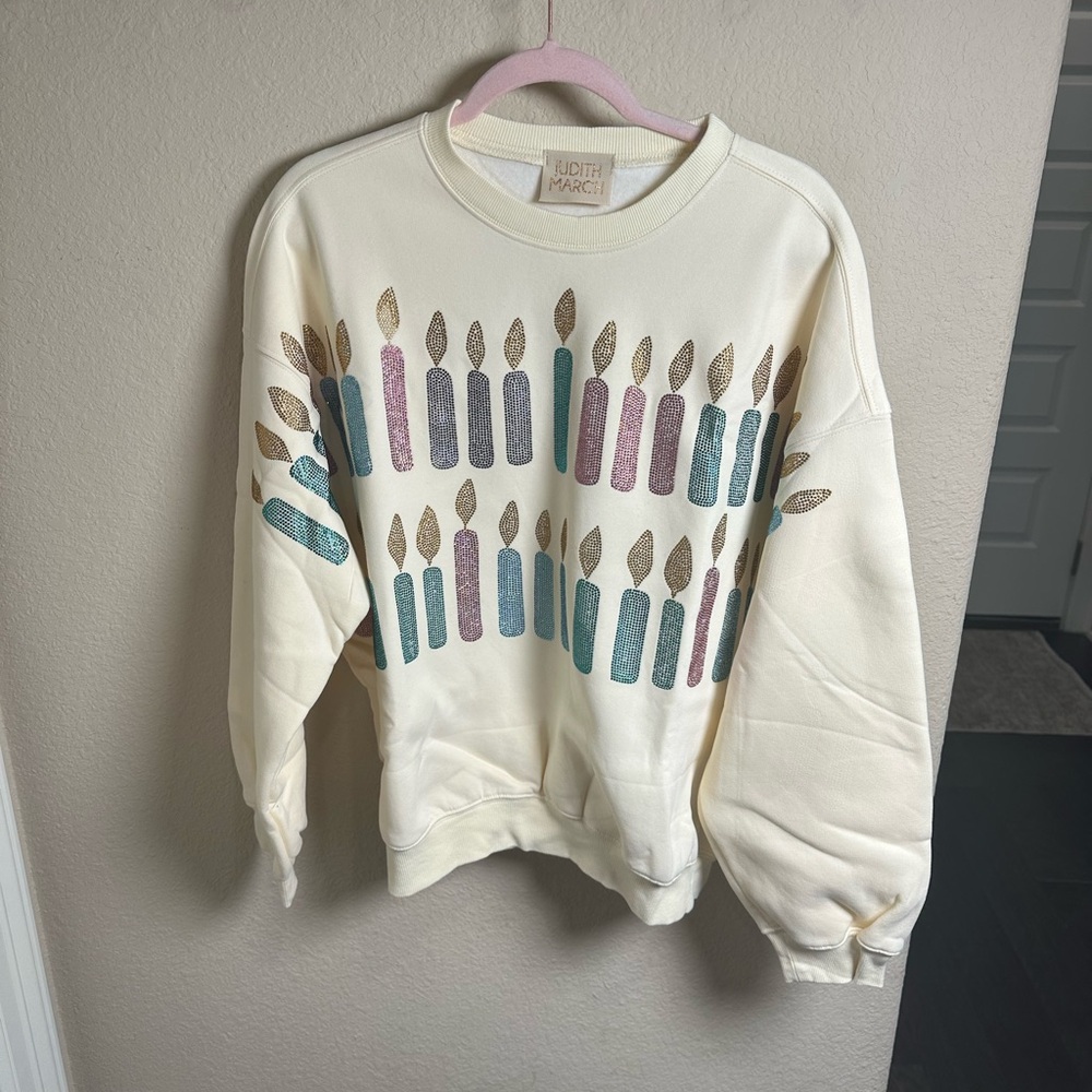 Judith March Cream Sweater with Vibrant Candle Pattern - NWT
